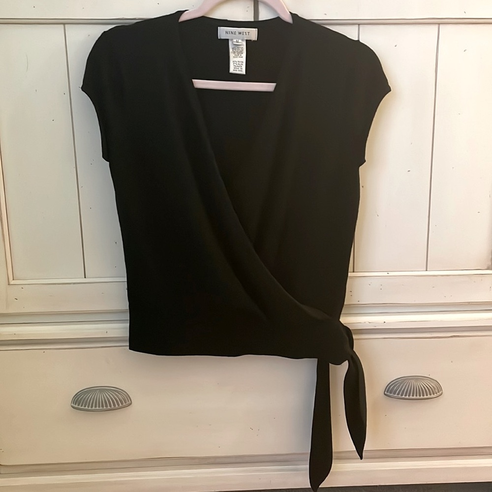 Nine West Women’s Medium Black Sweater with wrap style front and side tie